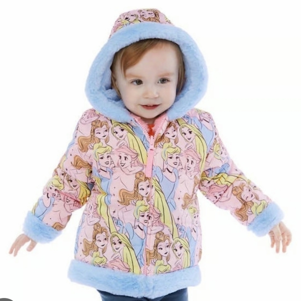Disney Girls Puffer Reversible Full Zip Sherpa Princess Jacket